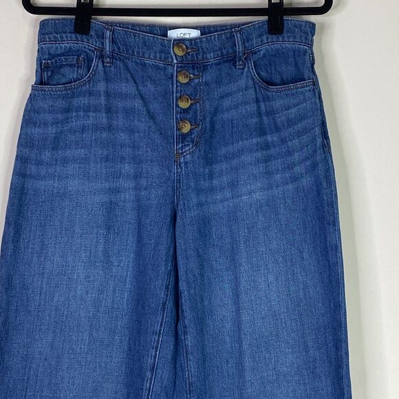 LOFT 2023 High Rise Wide Leg Exposed Button Fly Crop Jeans Women's Size 6 - Picture 4 of 10